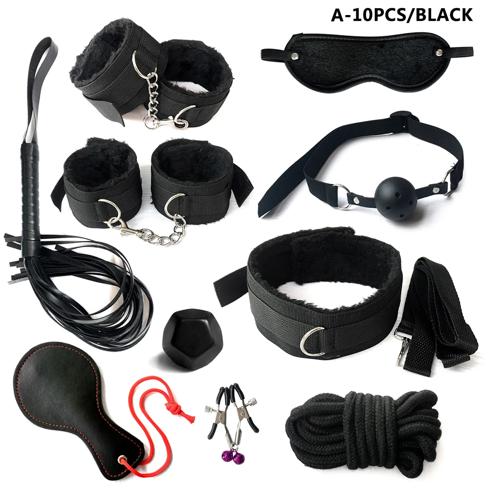 12/11/10/7pcs Women Men Porno Sex Handcuffs Nipple Clamps Whip Mouth Gag Mask Anal Plug Bondage Set Kit Sexy Toys Adult Game - купить по