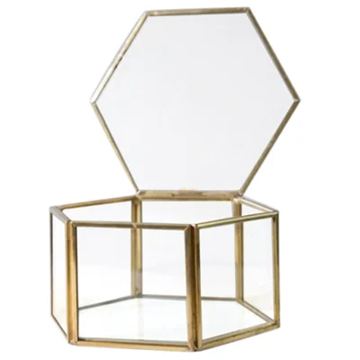 Gold 7.5 x 7 x 4.5cm NOOLIM Стекло в виде геометрических фигур контейнер коробка для кольца макияж организатор ящик для хранения ювелирных изделий вечный цветок микро-ландшафтное стекло крышка - Цвет: Gold 7.5 x 7 x 4.5cm