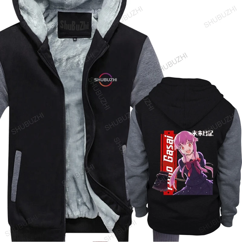 

Fashion Mirai Nikki The Brutal Yuno Gasai fleece pullover Men Manga Future Diary hoodie Graphic hooded coat Tops Cotton pullover
