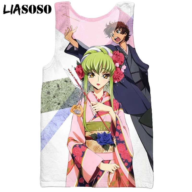 

LIASOSO Men's Anime Code Geass Fashion Funny Vest Kawaii Cotton Tank Tops Summer Harajuku 3D Print Streetwear Sleeveless Casual