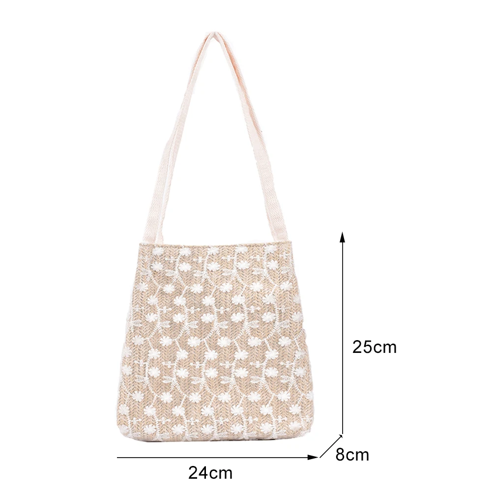 

Fashion Women Floral Embroidery Shoulder Bags Lace Woven Shopping Tote Bag Casual All-matchLadies Vacation Handbags