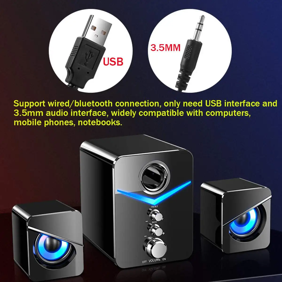 

Portable v5.0 bluetooth Speakers mini Subwoofer Computer Speakers Bass Stereo Sound Speaker Box for PC Phones USB 3.5mm Wired