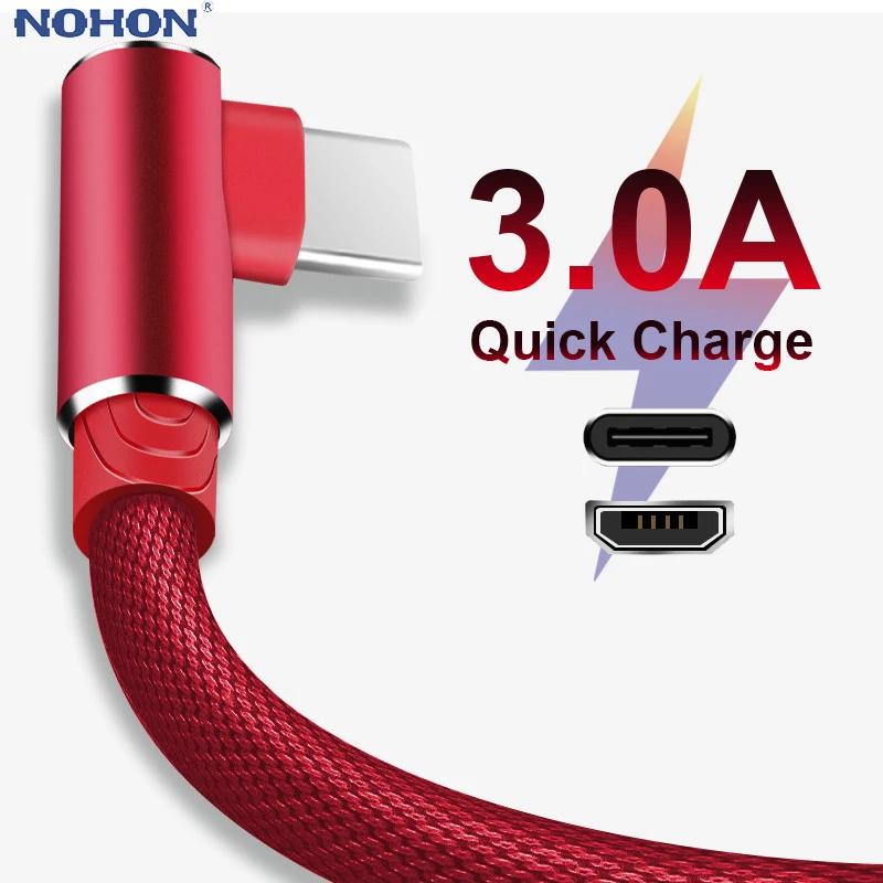 Кабель USB Type-C для Xiaomi POCO Samsung S20 S21 кабель Micro быстрой зарядки угол 90 градусов QC 3 0