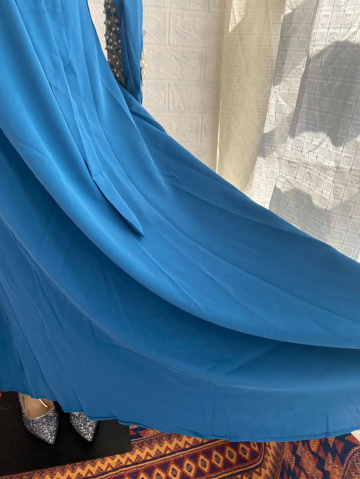 

Long Sleeve Hijab Dress for Muslim Women Chiffon Beading Applique Dubai Abaya Islam Kaftan Summer Prayer Robe Islamic Clothing