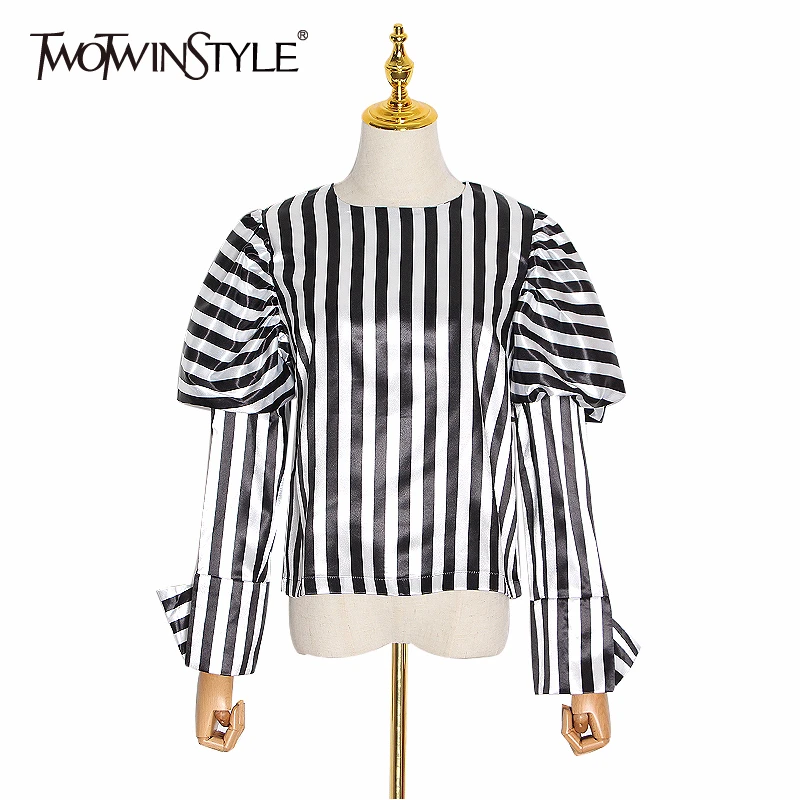 TWOTWINSTYLE винтажные популярные цветные полосатые женские рубашки с круглым вырезом