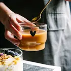 Корейская стеклянная чашка 300 мл, чашки с принтом молока, кофе, сердца, термостойкая кружка для напитков, чашка для чая и воды, прозрачная стеклянная кружка, посуда для напитков