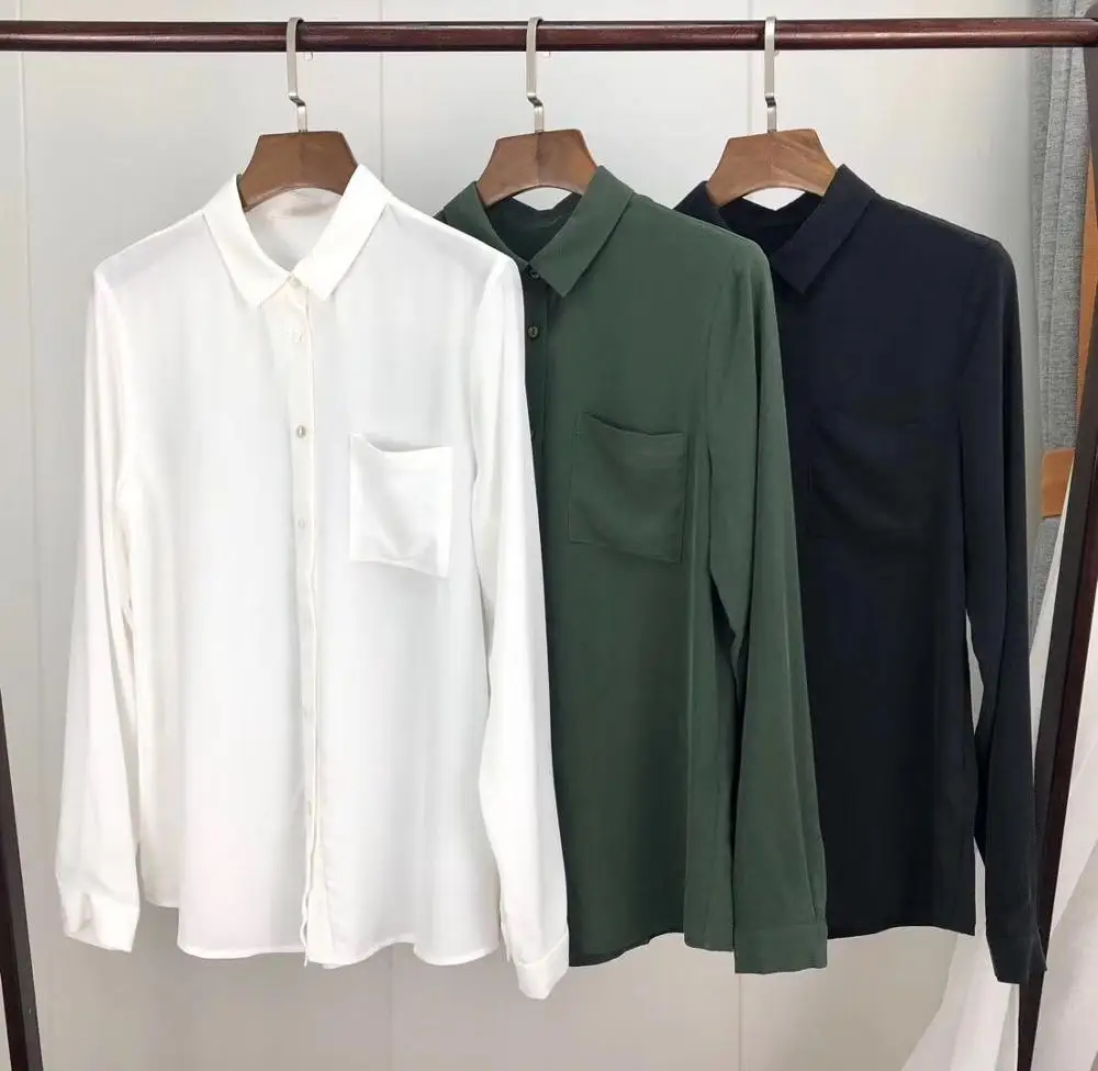 Блузка женская из натурального шелка с одним карманом и блестками | Женская