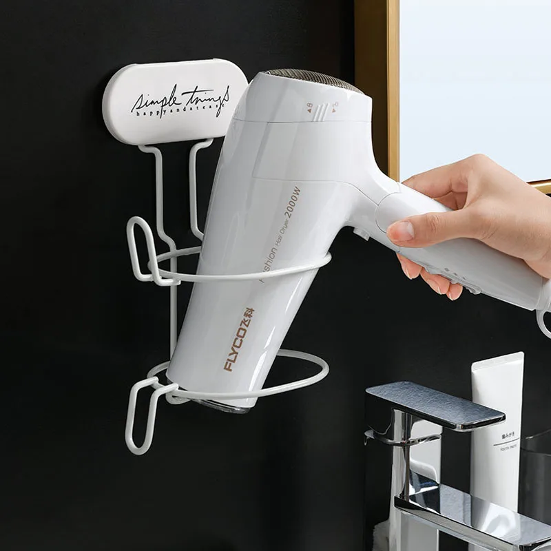 

Curling Iron Free-Punch Wall-Mount Hair Dryer Holder Hair Straightener Rack Metal Simple Blow Storage Bathroom Hair Dryer Shelf