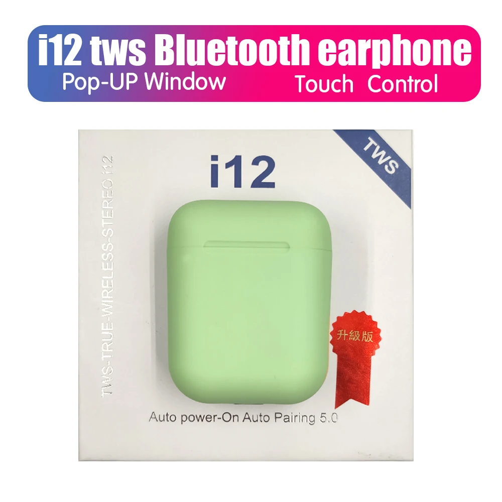 i12 D green box I12 tws оригинальные матовые беспроводные наушники 5,0 bluetooth наушники сенсорные мини-наушники i12tws наушники для мобильных телефонов - Цвет: i12 D green box