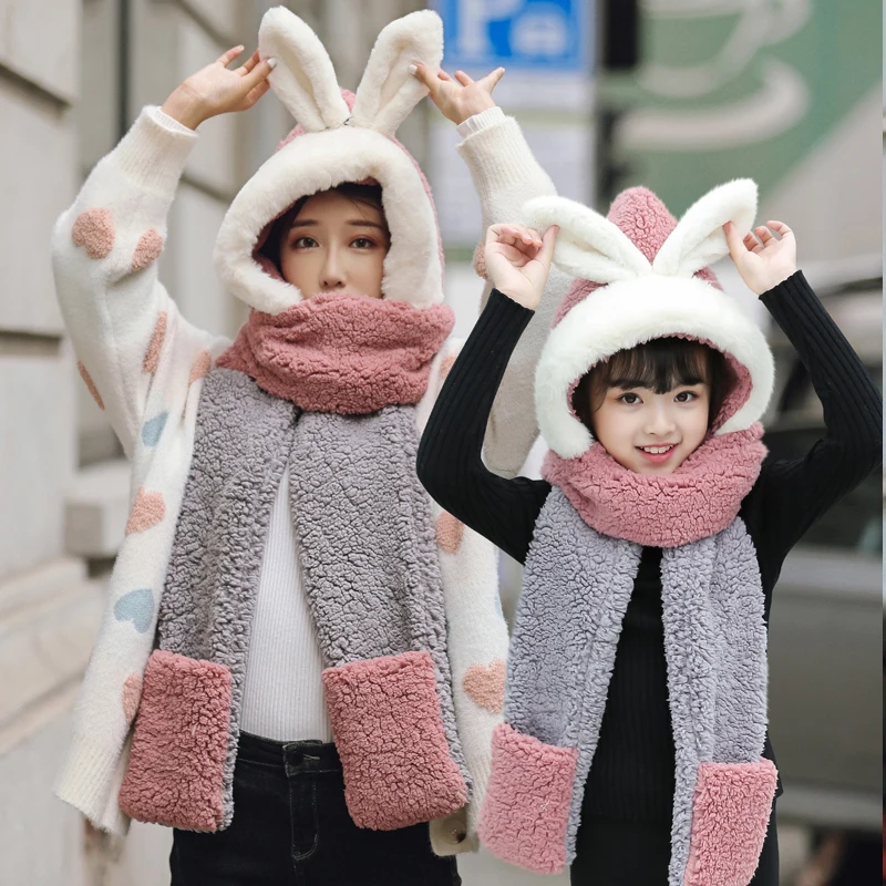 Шапка с кроликом для мамы и меня хлопковые кепки девочек зима-осень мультяшная