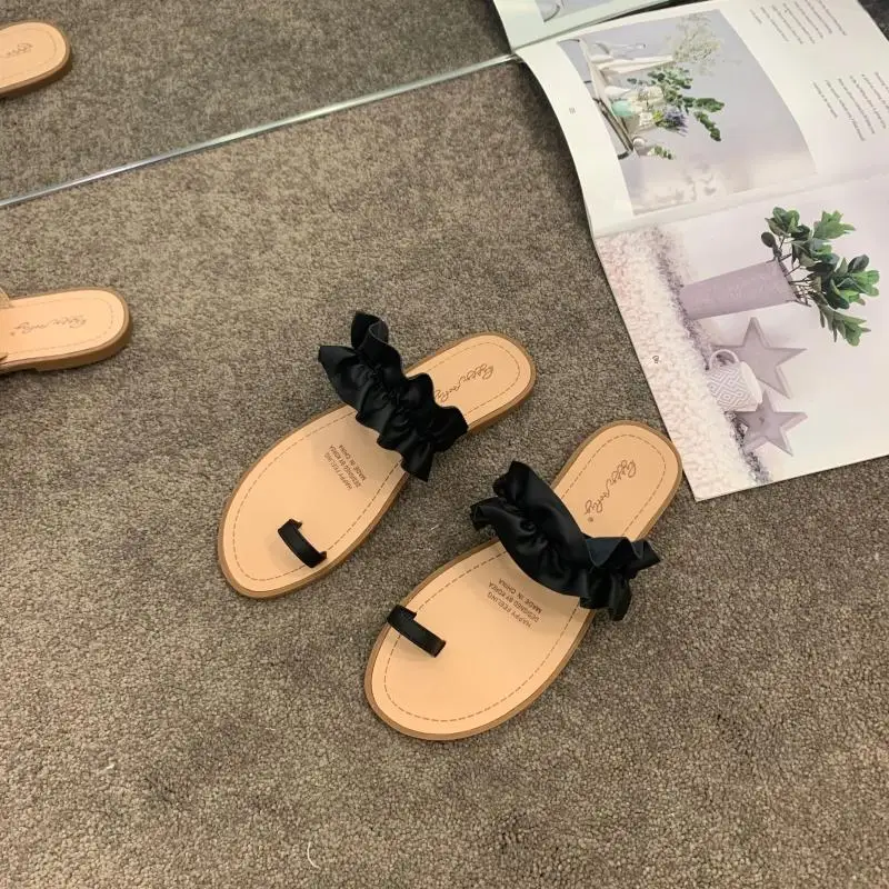 

Slippers Women Summer Shoes Pantofle Slides Fashion Low 2021 Luxury Flat Hoof Heels Fabric Rubber Rome PVC PU Shoes Womens Slipp