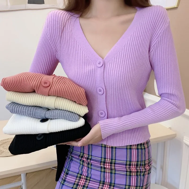 

V-Neck Sweater women's autumn and winter 2021 new coat cardigan loose long sleeve sweater lazy high sense top