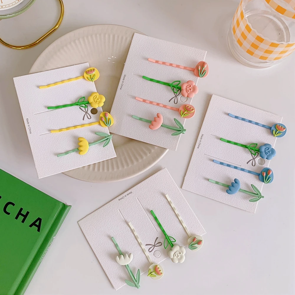 

Милые корейские женские металлические заколки конфетных цветов женские аксессуары для волос тюльпан