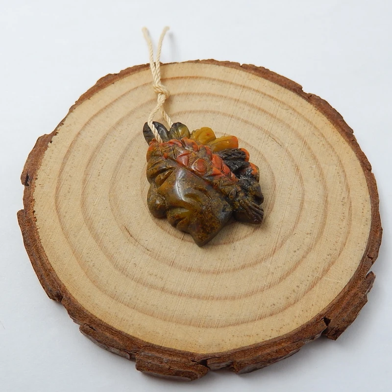 Hot Sale Natural Stone Warring States Red Agate Handmade Indian Head Short Pendant Semi-finished products DIY Jewelry Making | Украшения и