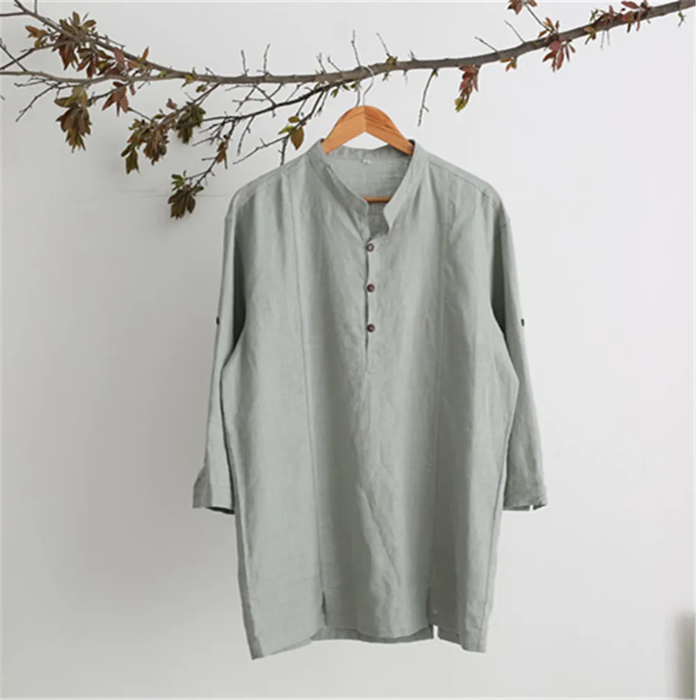 Мужские хлопковые льняные Топы с коротким рукавом в китайском стиле Тан