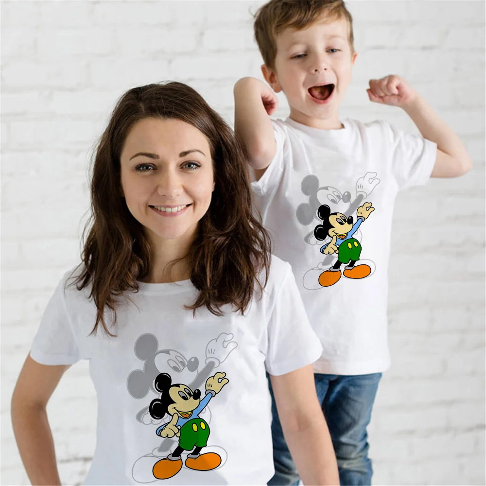

Disney Mickey Mouse Children's T Shirt Short Sleeve White Casual Loose Women'S Tshirts Family Matching Outfits T-shirts