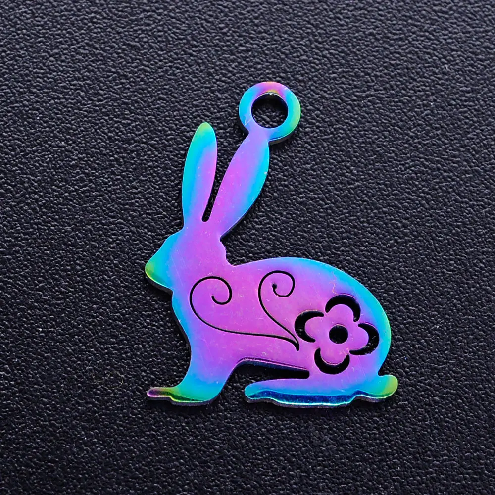 

30pcs/lot 100% Stainless Steel Rabbit Cat Animal Charms With Rainbow Plated Pendants for DIY Jewelry Making Fast Shipping