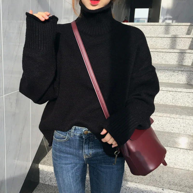 KINOMI осенне-зимний женский свитер с длинным рукавом модный высоким воротом