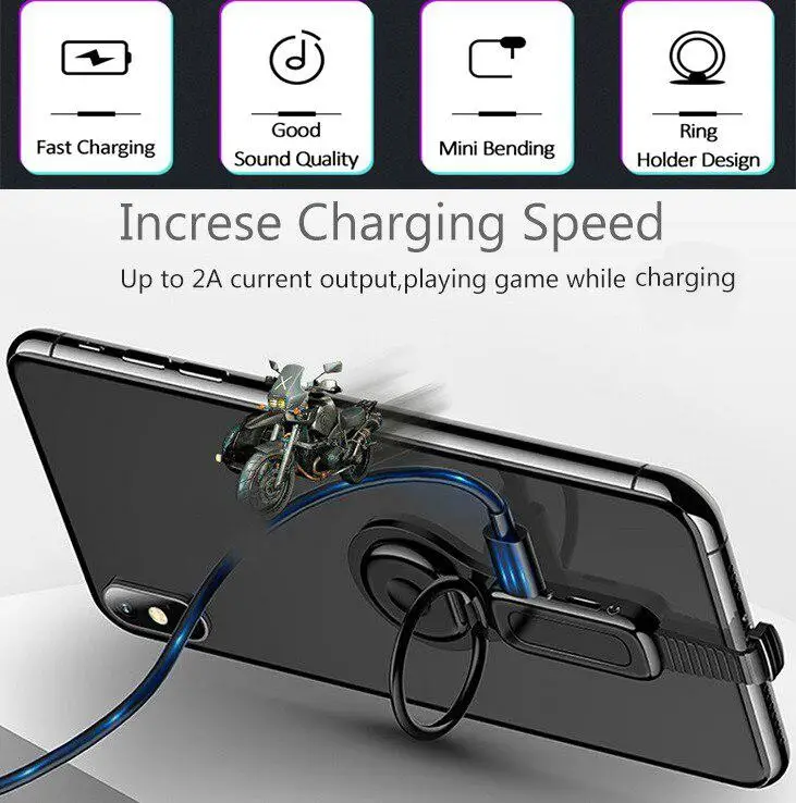 

Dual Interface Ring Bracket Adapter USAMS 3.5mm Audio and Charger Phone Holder 2A Fast Charging OTG Adapter for iPhone iOS