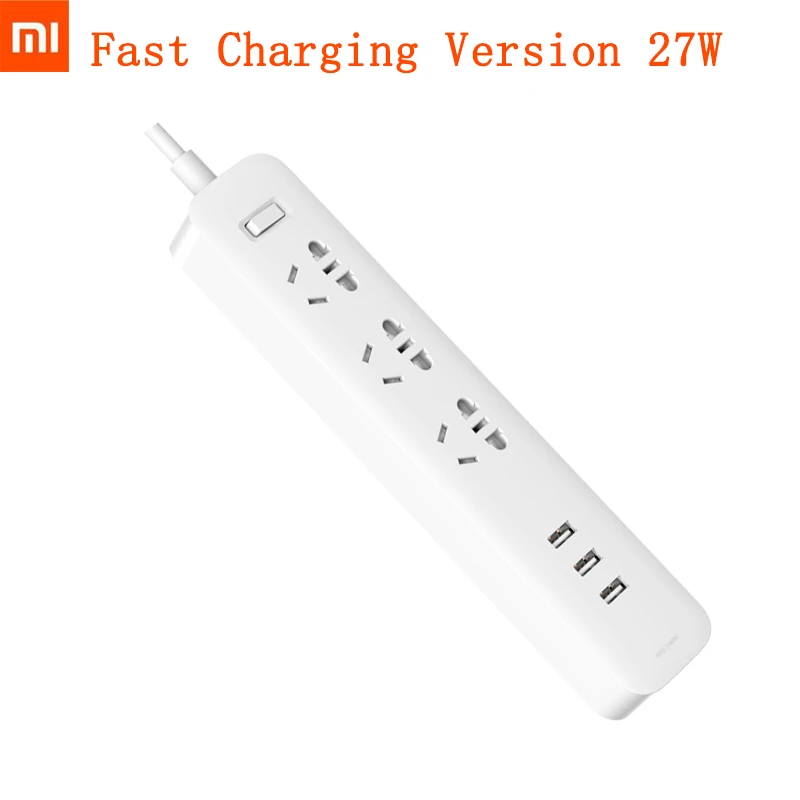 

Original Xiaomi Mijia MI Plug QC3.0 27W Fast Charging Power Strip 3 USB + 3 Sockets Standard Plug Interface Extension Lead 1.8m