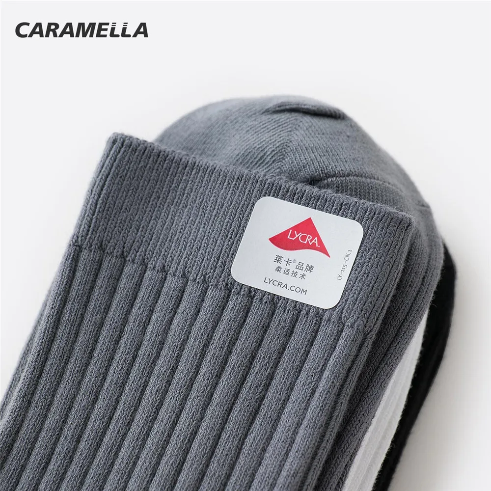 100% Cotton Caramella 4 Pairs/Lot Socks for Men Solid Color Pure Cotton Socks for Business Men Comfortable Stripe Pattern Socks