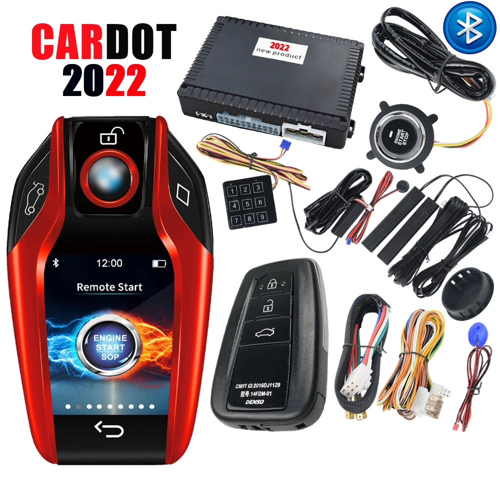 

Cardot LCD Remote Control Smart Key Push Start Stop Engine Keyless Entry Auto Central Lock Car Alarm System For Toyota Cars Etc