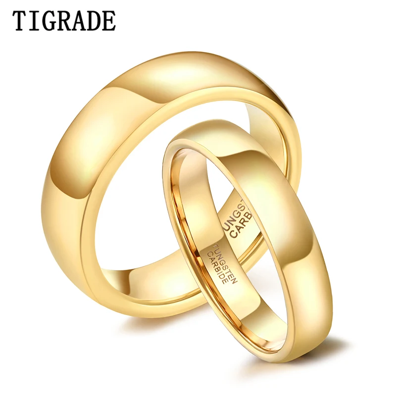 Tigrade Gold Color Tungsten Ring Couple Men Women Classic Wedding Engagement Band 2/4/6/8mm Special Write Engraving Name/Logo