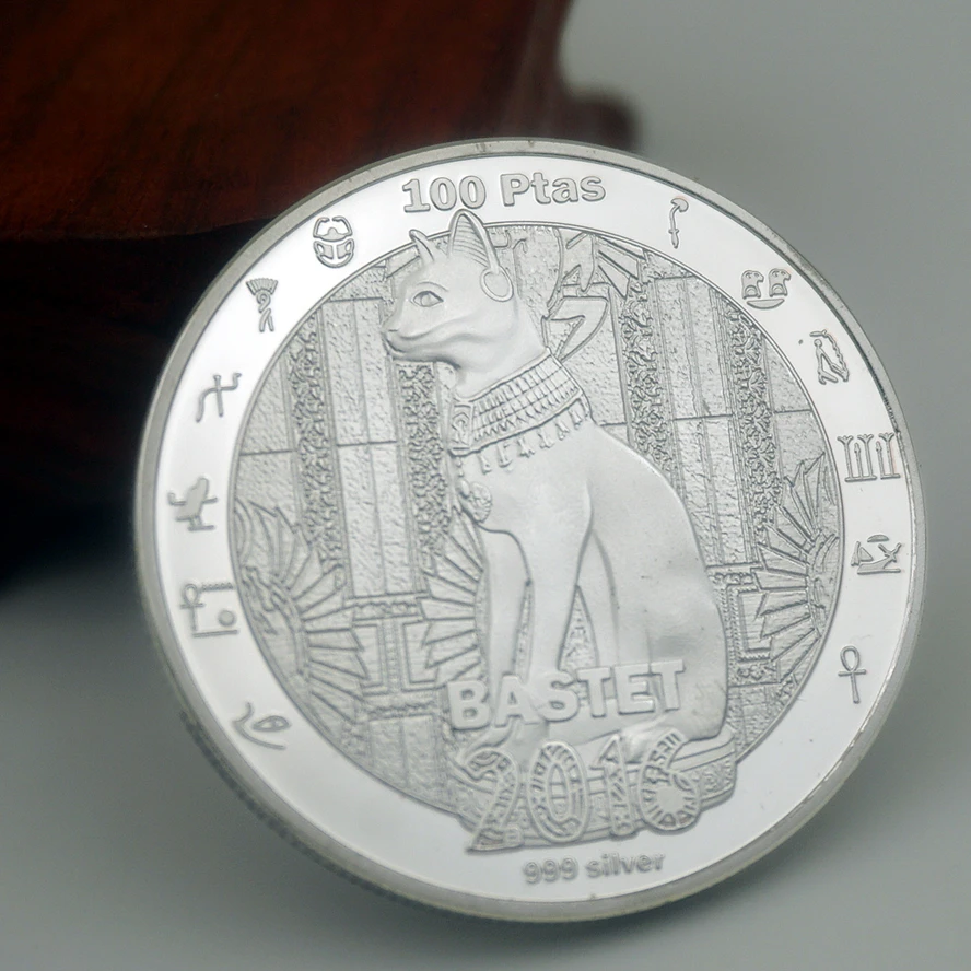 Памятные монеты с посеребренными монетами 2016 год египетская мифология кот Бог