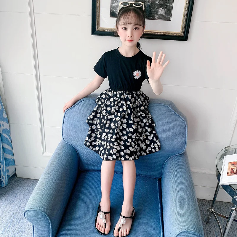 2020 летнее платье для девочек Детское Одежда маленьких Короткая рубашка с