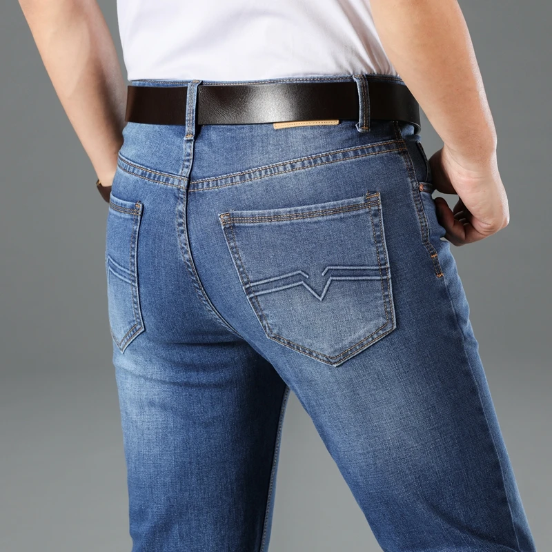 

2020 New Men's Classic Style Jeans Business Casual Stretch Slim Denim Pants Light Blue Black Trousers Male Brand plus size 28-40