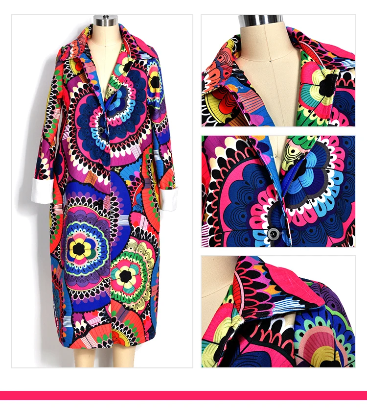 Пальто женское осеннее длинное с винтажным принтом 2020 | Женская одежда