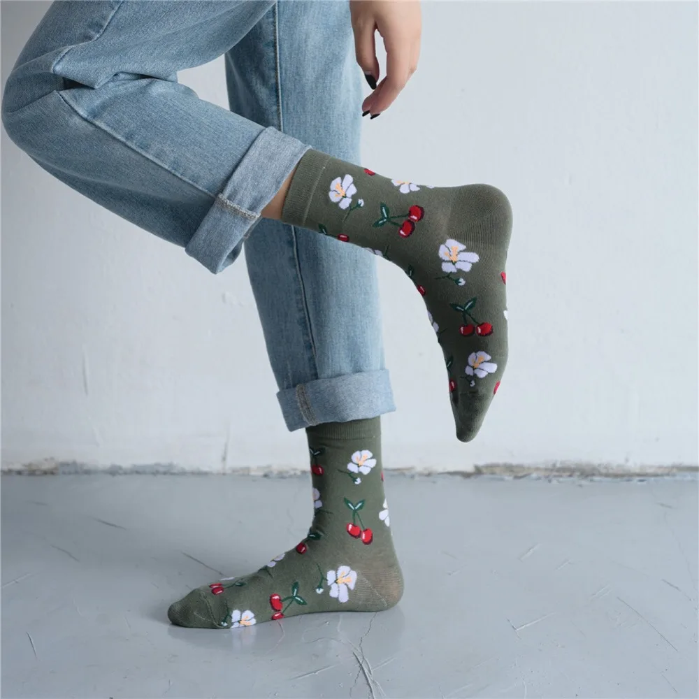 Korean Fresh Fruits Socks Lemon Avocado Pineapple Cherry Blueberry Orange Gardenias Banana Flamingos Plumerias