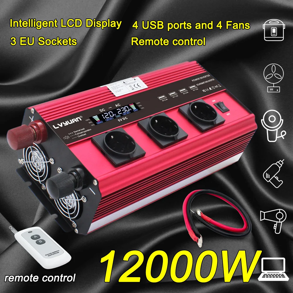 12В до 230V12000W пиковый ЖК дисплей европейская розетка модифицированная