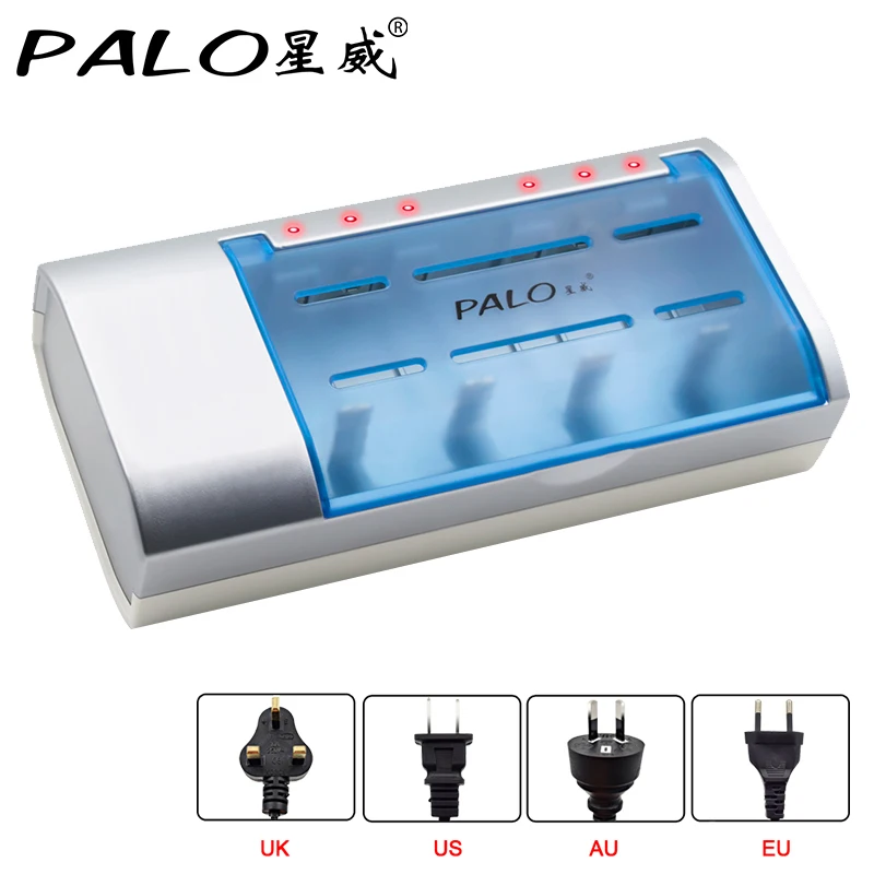 

PALO 1.2V AA AAA battery charger C D R20 R12 Battery Charger Quick Charge For 1.2V Ni-MH NI-CD AA AAA C D Size 9V bateria