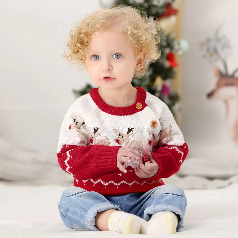 Детские свитера с рождественским оленем для маленьких мальчиков и девочек