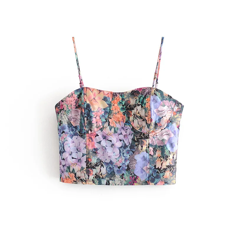 

UMI MAO 2021 Summer French Retro Oil Painting Style Sexy Tight-fitting Ultra-short Tube Top Two-wear Small Corset Top Women Y2k