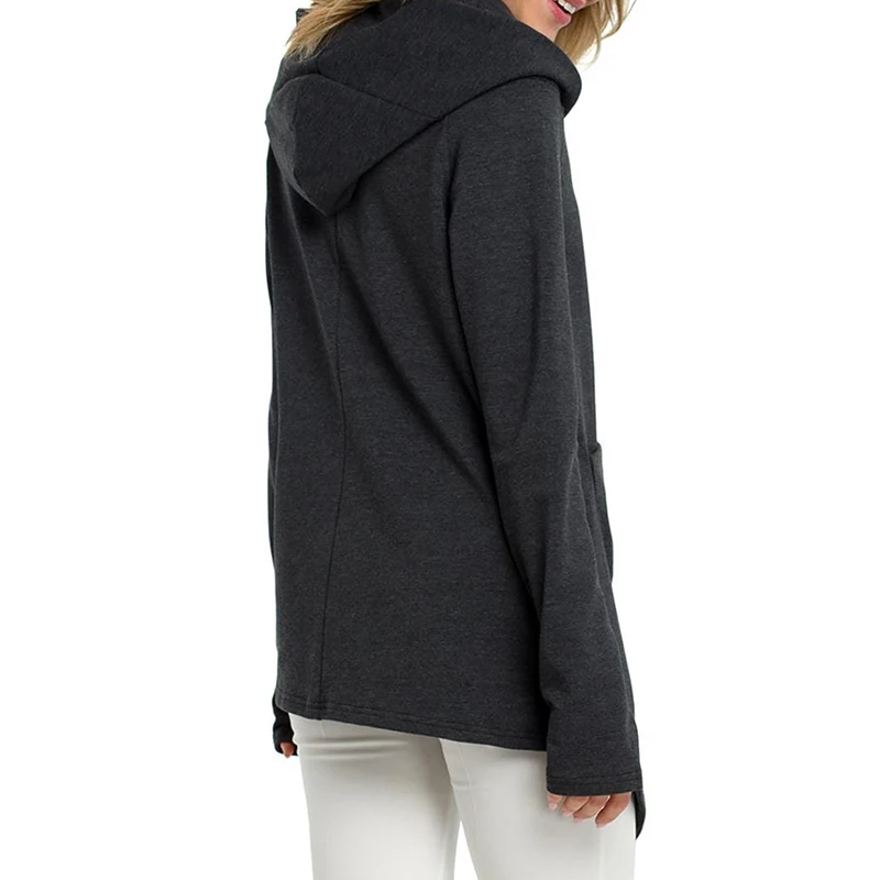 Женская куртка с капюшоном косая застежка-молния пальто 2019 большой карман