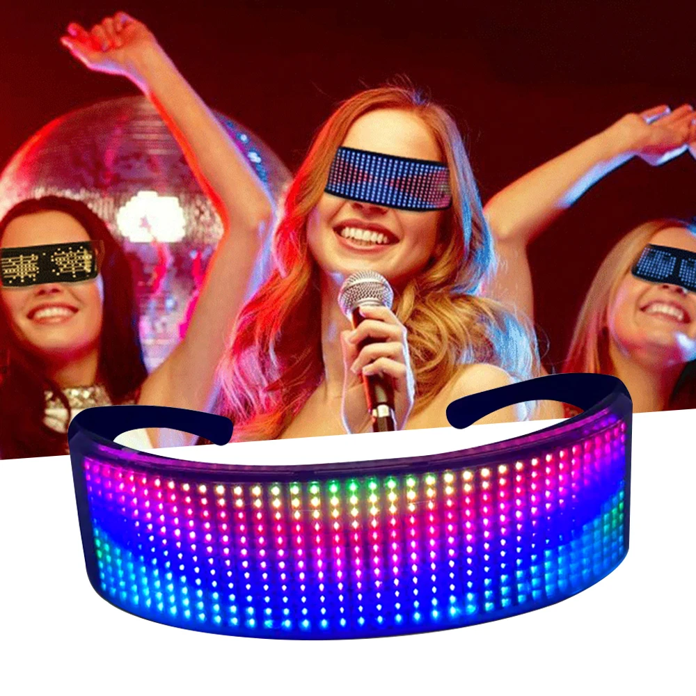 Gafas de fiesta Led con Bluetooth, protecci&oacute;n luminosa con Control por aplicaci&oacute;n, carga USB, Flash r&aacute;pido, bricolaje-5
