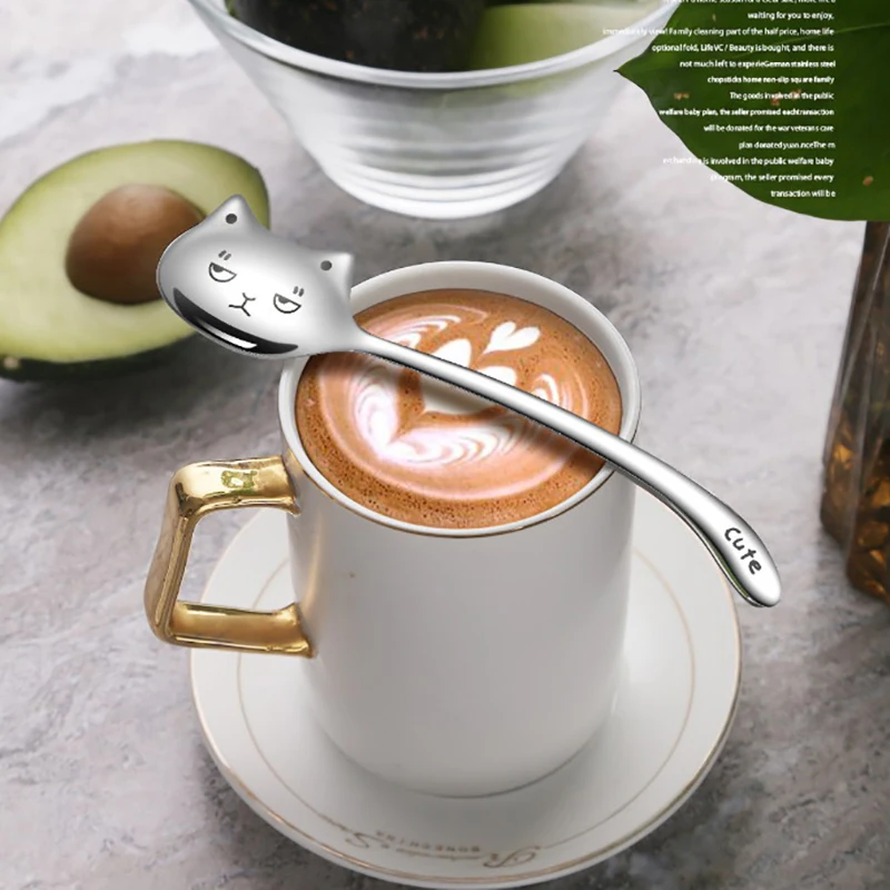 

1PCS Creative Tea-Spoon For Coffee Long tail cat Coffee spoon Long Handle Spoon Birthday Gift 304 Stainless Steel Tableware
