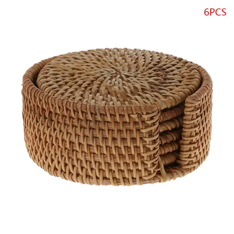 

6pcs/set Handmade Rattan Mat Coasters Placemat For Kungfu Tea Coffee Drinks Pot Cushion Pad Teapot Tableware