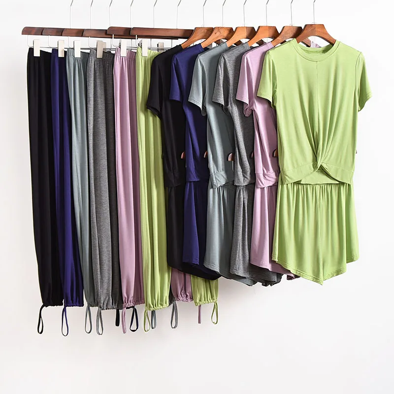 Женская Повседневная Пижама футболка с короткими рукавами прямые брюки широкие