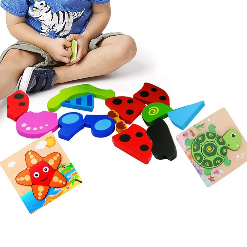 

Animal Puzzle Children 1 2 3 4 Years Old, Educational Toys Gifts 5 Pieces Thick Bright Bright Color Shape Cute Animals