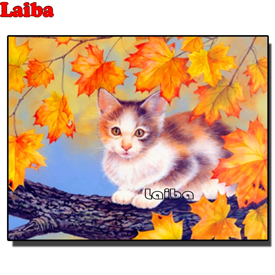 

cute Cat 5D Diamond Painting Embroidery Maple Leaves Mosaic DIY Manual Craft Painting Gift Diamond rhinestone puzzle Decoration