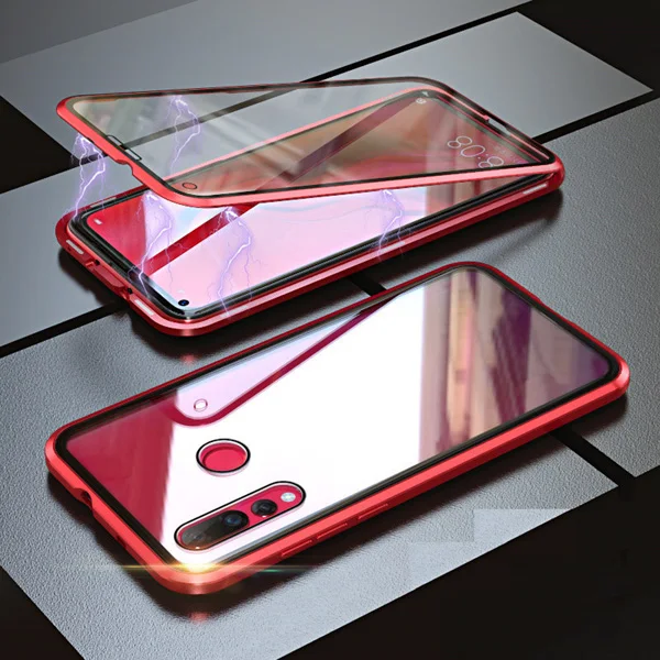 Красный Full Magnetic Cover Case For Huawei P Smart Z Case 360 double side Glass Cover for y9 Magnet Metal For Y9 Prime case - Цвет: Красный