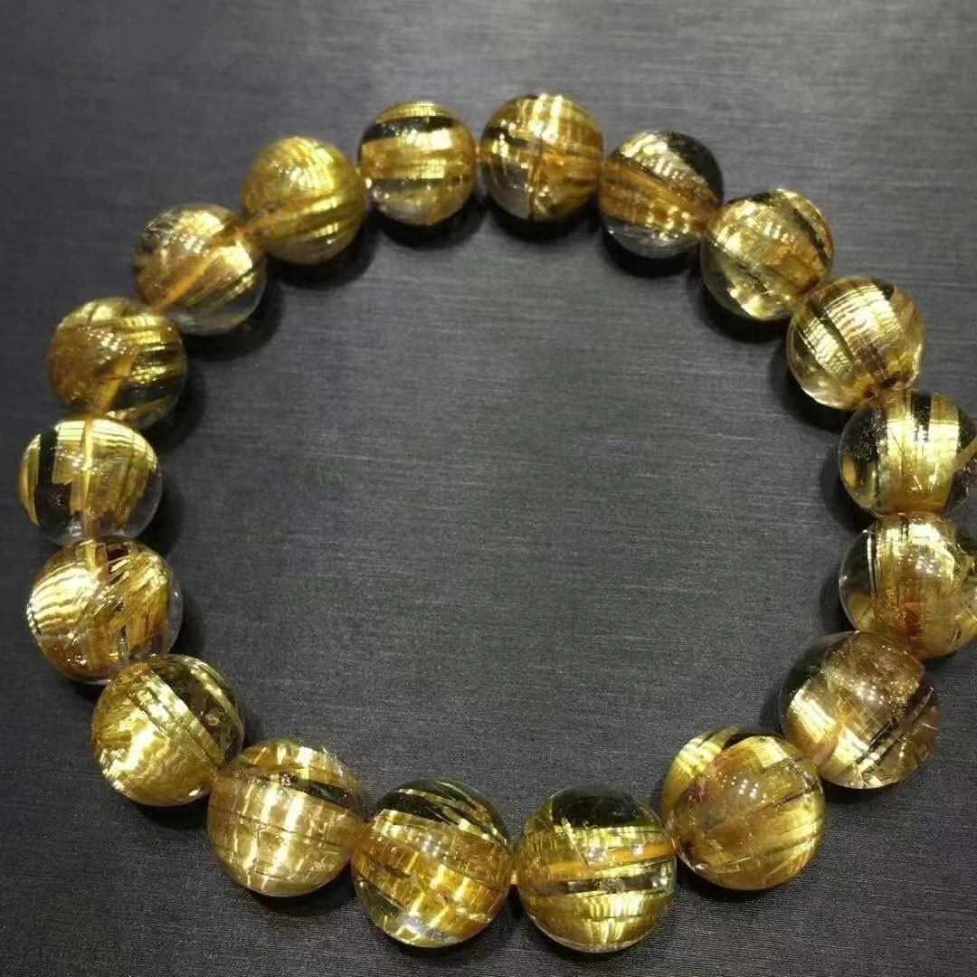 

Brazil Natural Gold Rutilated Quartz Clear Round Beads Bracelet 11.5mm Women Men Fashion Big Size Bead Wealthy Stone AAAAAAA