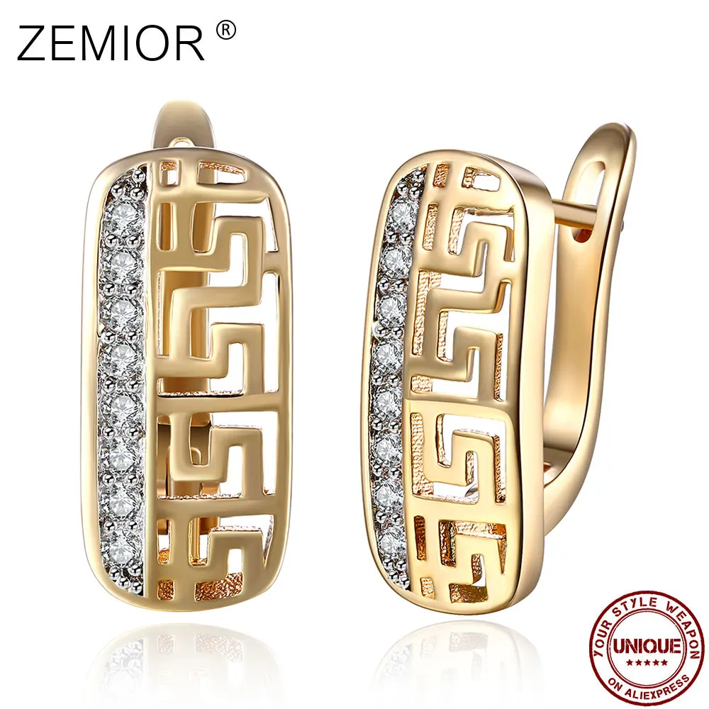

ZEMIOR Stud Earrings For Women Shining 5A+ Cubic Zirconia Geometric Champagne Gold Earring Female Fashion Jewelry Luxury Gift