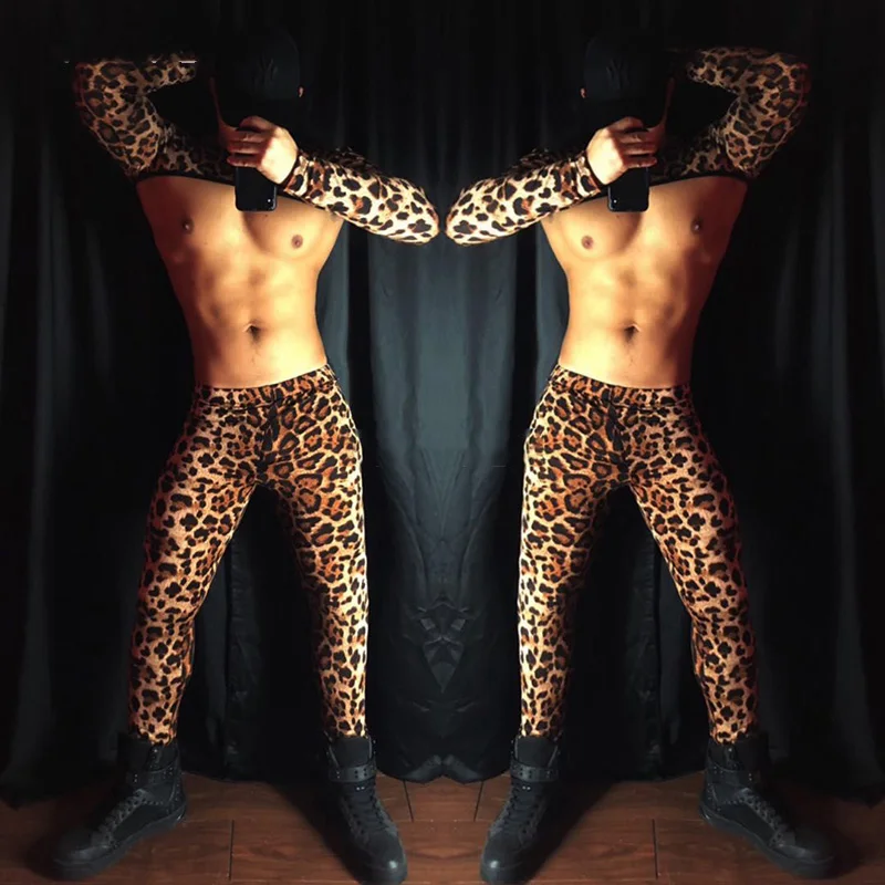 

Original Design Fashion Nightclub Bar Sexy Leopard Print Male Ds Half Costume Theme Party Stage Pole Dance Gogo Costume XS1149