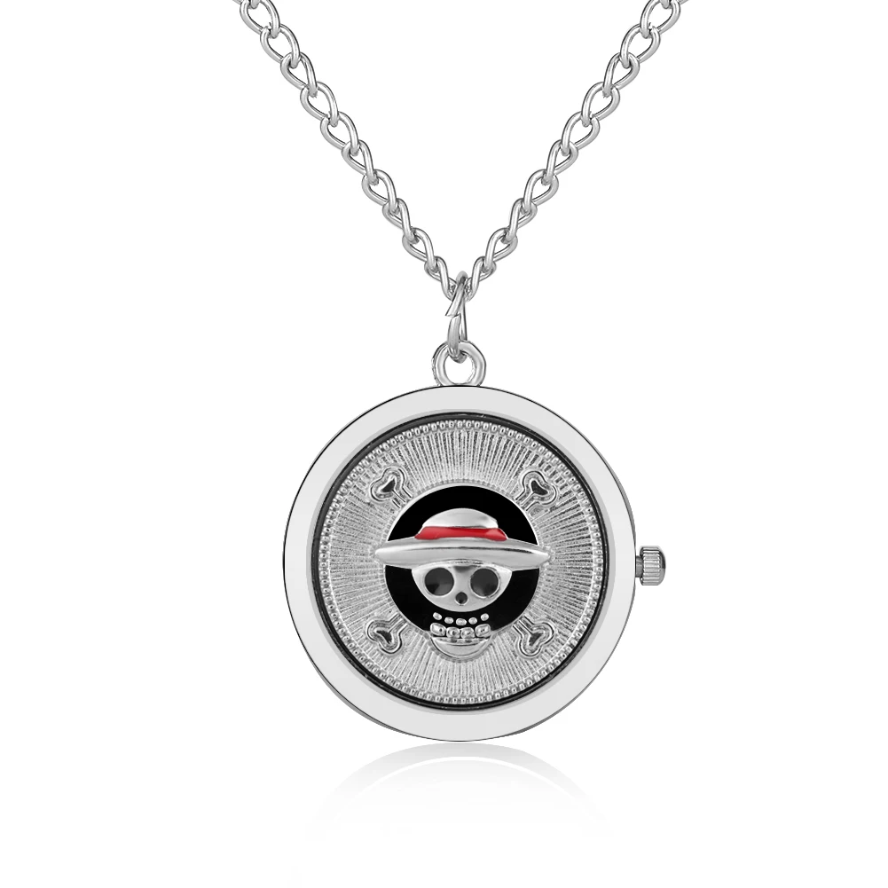 One Piece Design Аниме тематические карманные часы маленький циферблат серебряные кварцевые карманные часы тонкое ожерелье, подвеска, цепочка часы лучшие подарки для детей оптом - Цвет: One Piece Design