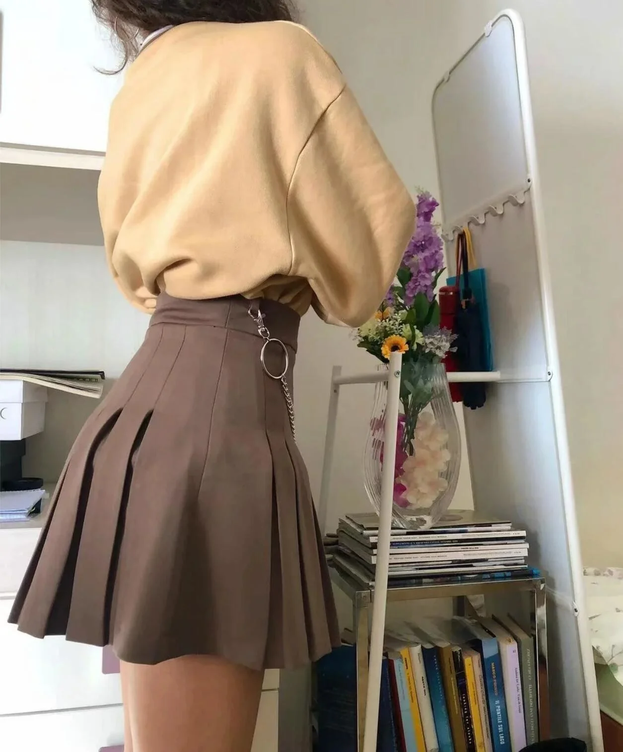 Винтажная Женская плиссированная мини-юбка с завышенной талией трапециевидная