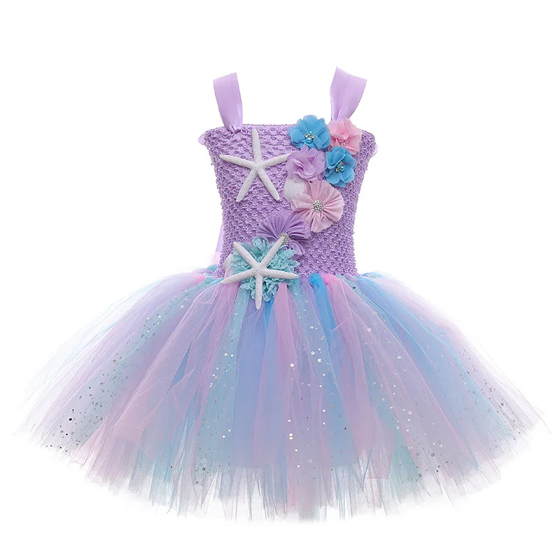 בנות בת ים טוטו שמלת פאייטים נסיכת מסיבת יום הולדת שמלות עבור בנות כוכב ים Sheel ליל כל הקדושים קוספליי ילדים תלבושות 1-12Y